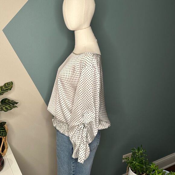 Michael Michael Kors Polka Dot Blouse Vintage-Inspired Chic Smocked Hem Large - Picture 3 of 11